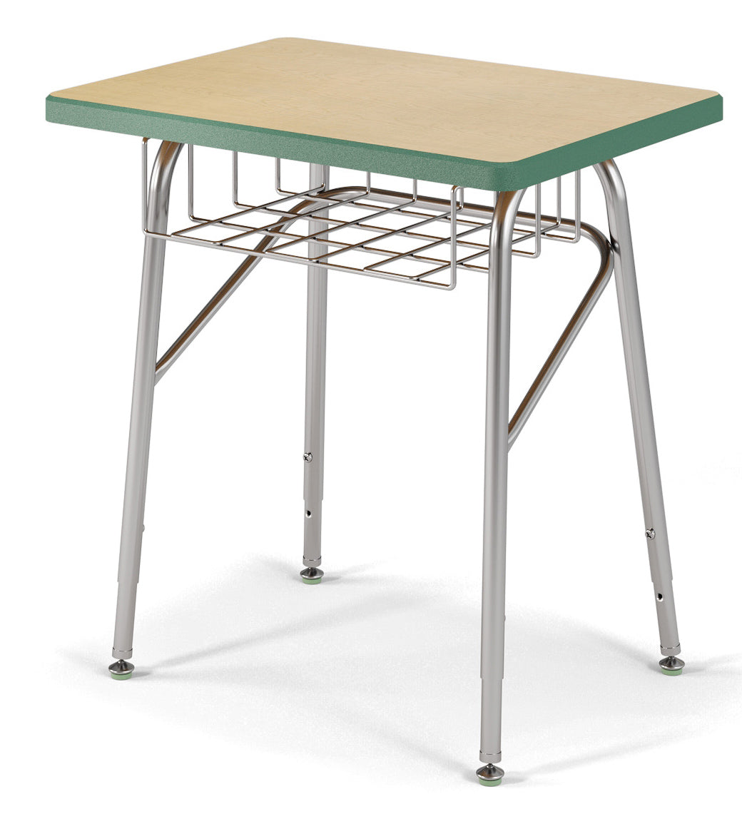 USA Capitol 449 Fixed Height Desk with Wire Book Basket