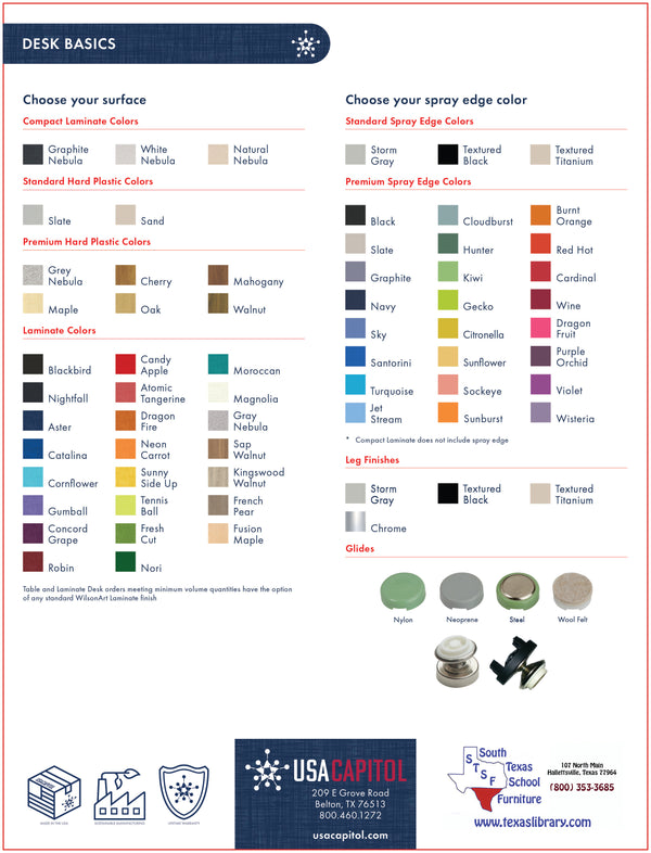 USA Capitol 449 Fixed Height Desk with Wire Book Basket