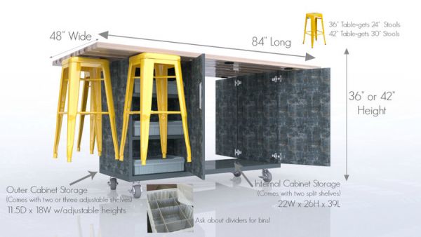 CEF 42" High Ed Double Storage Table 84L x 48W x 42H with 6 Stools