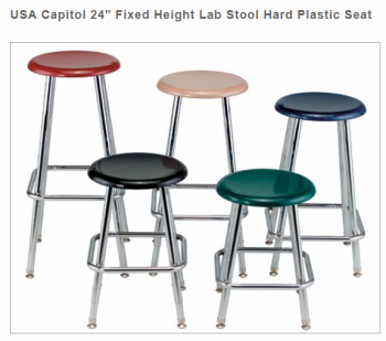 USA Capitol 24" Fixed Height Lab Stool Hard Plastic Seat