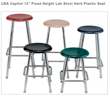 USA Capitol 12" Fixed Height Lab Stool Hard Plastic Seat