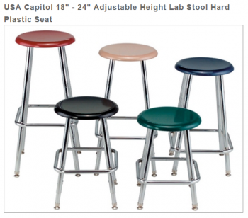 USA Capitol 18" - 24" Adjustable Height Lab Stool Hard Plastic Seat