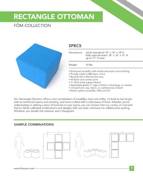 Fomcore Rectangle Ottoman KIDS**18x16x11