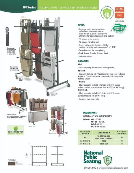National Public Seating #84 Double-Tier Hanging Chair Truck