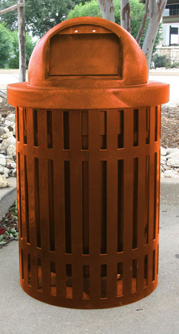 MyTCoat 32 Gallon Trash Receptacle - Slatted Steel - Industry Standard Coating