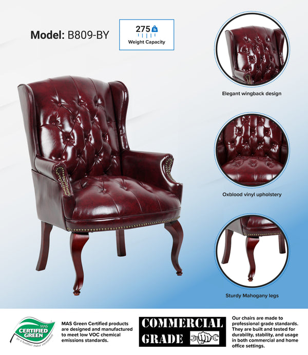 Boss Wingback Traditional Guest Chair In Burgundy