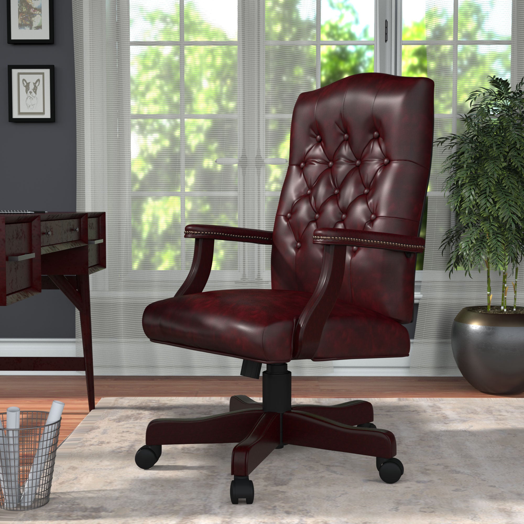 Boss Classic Oxblood Caressoft Vinyl Chair With Mahogany Finish