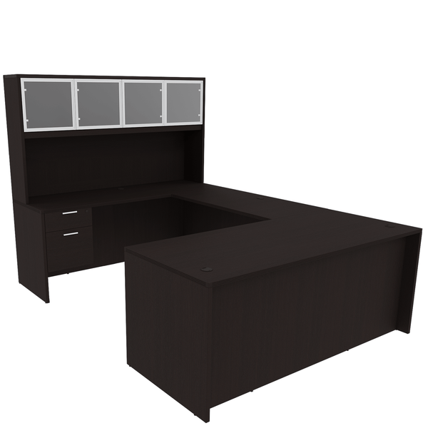 i5 L Shape Desk with Glass Door Hutch