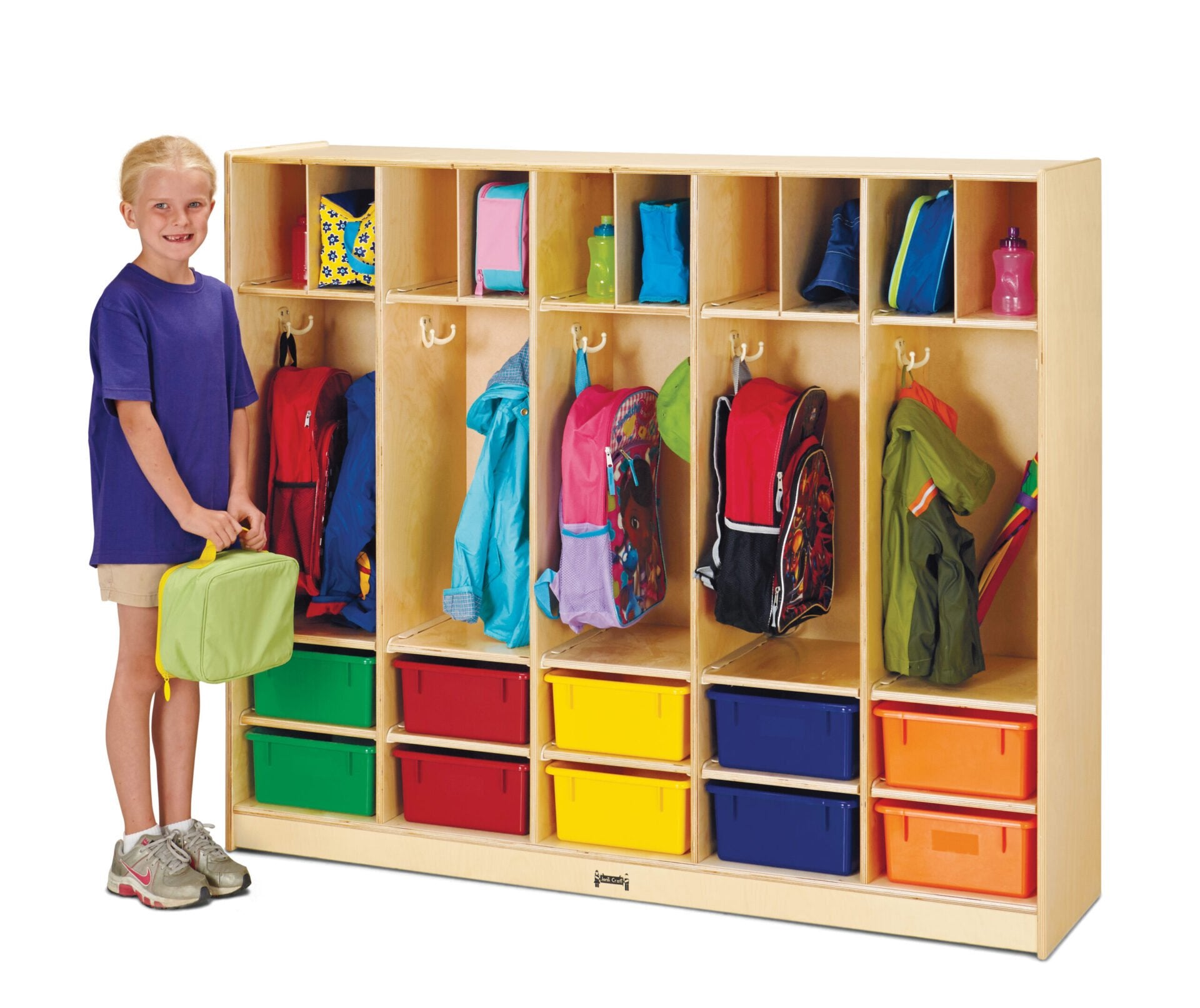 Jonti-Craft Large Locker Organizer with 10 Colored Tubs