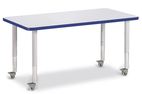 Jonticraft Berries® Rectangle Activity Table - 24" X 48", Mobile - Gray/Blue/Gray