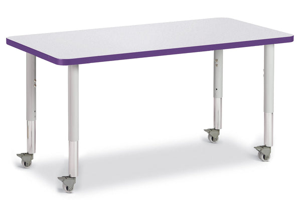 Jonticraft Berries® Rectangle Activity Table - 24" X 48", Mobile - Gray/Purple/Gray