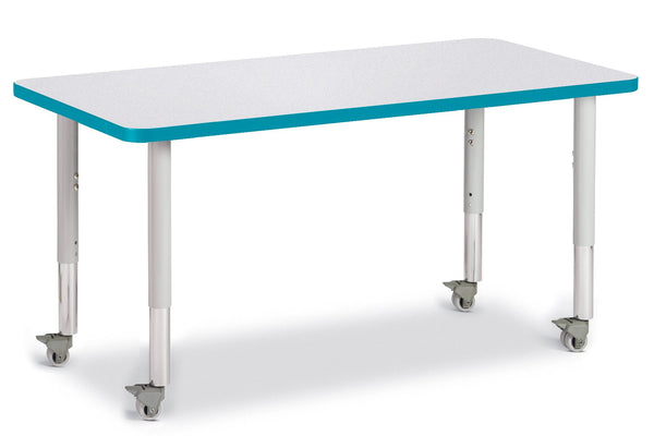 Jonticraft Berries® Rectangle Activity Table - 24" X 48", Mobile - Gray/Teal/Gray