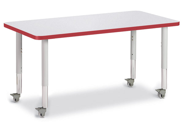 Jonticraft Berries® Rectangle Activity Table - 24" X 48", Mobile - Gray/Red/Gray