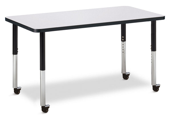 Jonticraft Berries® Rectangle Activity Table - 24" X 48", Mobile - Gray/Black/Black