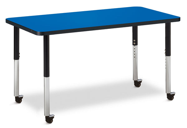 Jonticraft Berries® Rectangle Activity Table - 24" X 48", Mobile - Blue/Black/Black