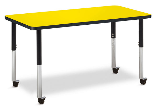 Jonticraft Berries® Rectangle Activity Table - 24" X 48", Mobile - Yellow/Black/Black