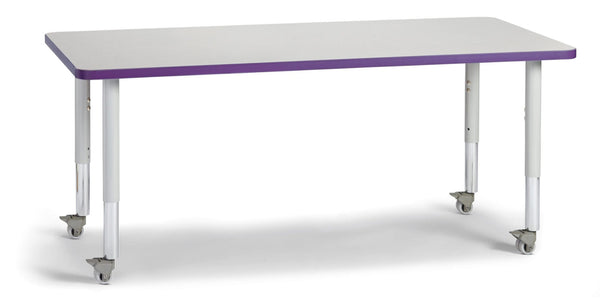 Jonticraft Berries® Rectangle Activity Table - 30" X 60", Mobile - Gray/Purple/Gray