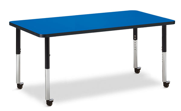 Jonticraft Berries® Rectangle Activity Table - 30" X 60", Mobile - Blue/Black/Black