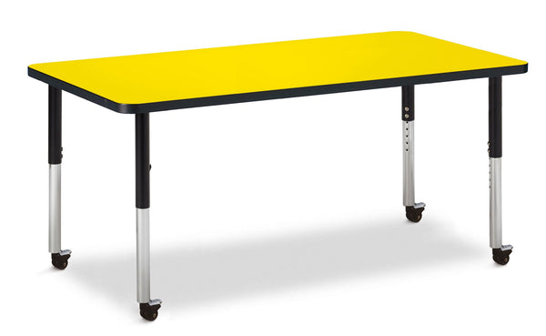Jonticraft Berries® Rectangle Activity Table - 30" X 60", Mobile - Yellow/Black/Black