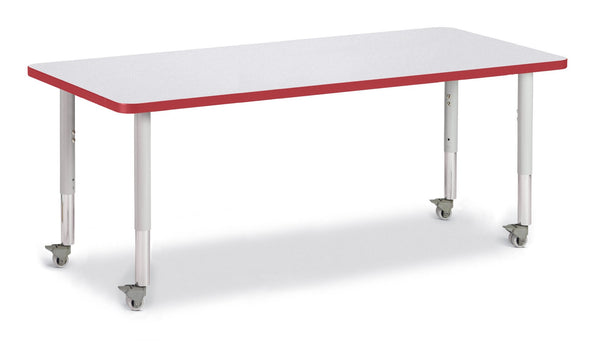 Jonticraft Berries® Rectangle Activity Table - 30" X 72", Mobile - Gray/Red/Gray