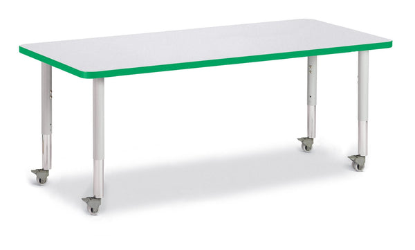 Jonticraft Berries® Rectangle Activity Table - 30" X 72", Mobile - Gray/Green/Gray