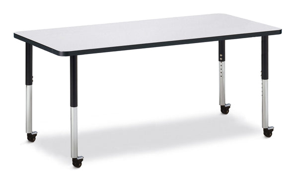 Jonticraft Berries® Rectangle Activity Table - 30" X 72", Mobile - Gray/Black/Black