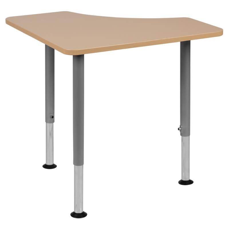 Flash Furniture Triangular Natural Collaborative Student Desk (Adjustable from 22.3