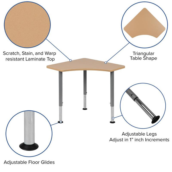 Flash Furniture Triangular Natural Collaborative Student Desk (Adjustable from 22.3" to 34")