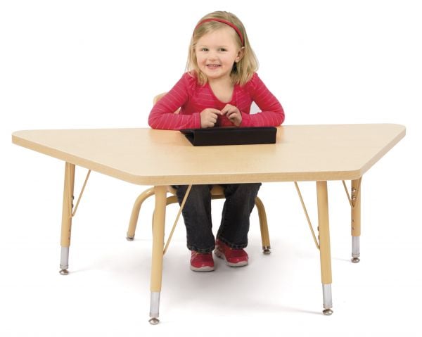 Jonticraft Berries® Trapezoid Activity Tables - 30" X 60", T-height - Maple/Maple/Camel