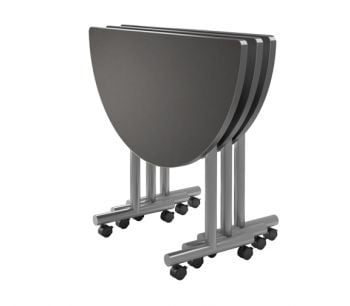 Interior Concepts, Motion Table, T-Leg, Casters, Half Round, Flip-Top Quick Flip Handle. 24d x48w x29h