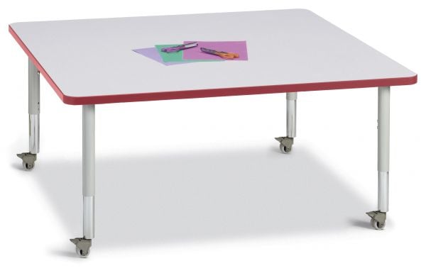 Jonticraft Berries® Square Activity Table - 48" X 48", Mobile - Gray/Red/Gray