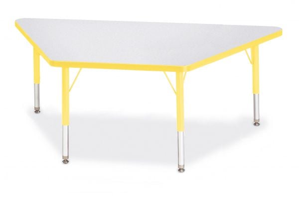 Jonticraft Berries® Trapezoid Activity Tables - 30" X 60", E-height - Gray/Yellow/Yellow