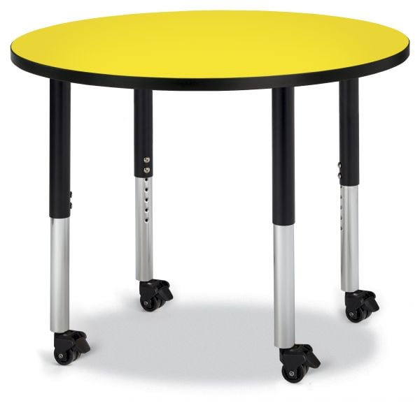 Jonticraft Berries® Round Activity Table - 42" Diameter, Mobile - Oak/Black/Black