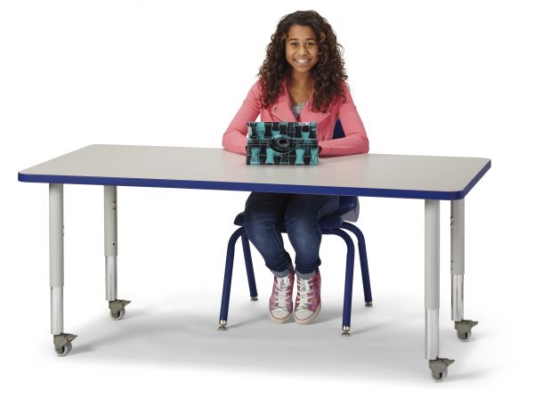 Jonticraft Berries® Rectangle Activity Table - 30" X 48", Mobile - Gray/Blue/Gray