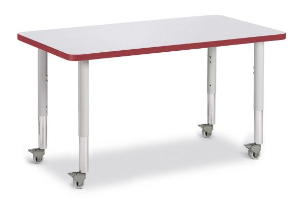 Jonticraft Berries® Rectangle Activity Table - 24" X 36", Mobile - Gray/Red/Gray