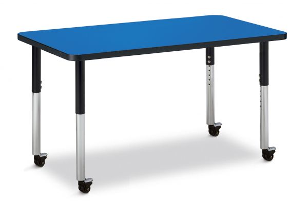 Jonticraft Berries® Rectangle Activity Table - 30" X 48", Mobile - Blue/Black/Black