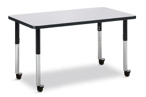 Jonticraft Berries® Rectangle Activity Table - 30" X 48", Mobile - Gray/Black/Black