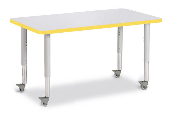 Jonticraft Berries® Rectangle Activity Table - 30" X 48", Mobile - Gray/Yellow/Gray