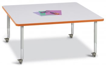 Jonticraft Berries® Square Activity Table - 48" X 48", Mobile - Gray/Orange/Gray