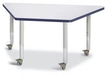 Jonticraft Berries® Trapezoid Activity Tables - 24" X 48", Mobile - Gray/Blue/Gray