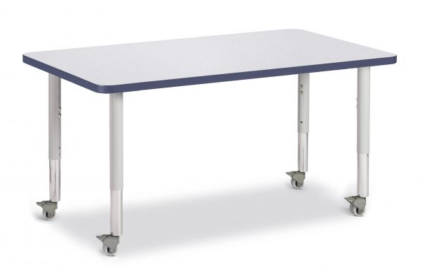 Jonticraft Berries® Rectangle Activity Table - 30" X 48", Mobile - Gray/Navy/Gray