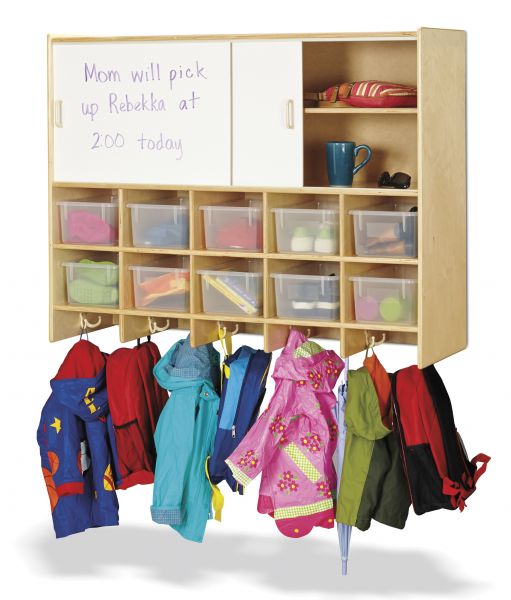 Jonti-CraftÂ® 10 Section Wall Mount Coat Locker with Storage with Clear Cubbie-Trays