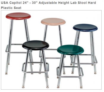 USA Capitol 24" - 30" Adjustable Height Lab Stool Hard Plastic Seat