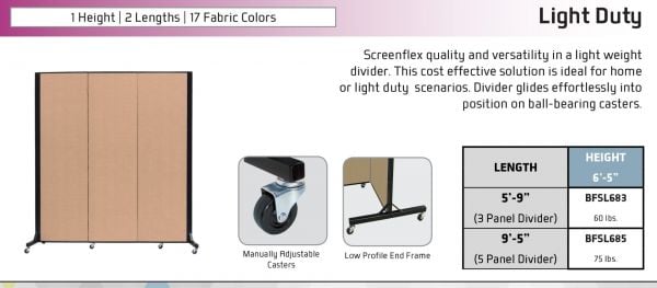 Screenflex 6.5'h x 5'9" Light Duty Dividers