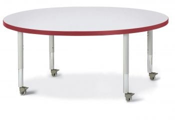 Jonticraft Berries® Round Activity Table - 48" Diameter, Mobile - Gray/Red/Gray