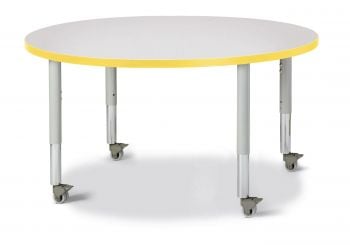 Jonticraft Berries® Round Activity Table - 42" Diameter, Mobile - Gray/Yellow/Gray