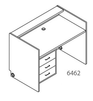 Tesco Circulation Desk 6462 Recessed 30" H Work Surface, 42" Wide With Three Box Drawer Hanging Pedestal, 32" h, 36"h, 39"h