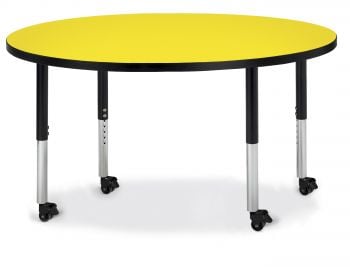Jonticraft Berries® Round Activity Table - 48" Diameter, Mobile - Yellow/Black/Black