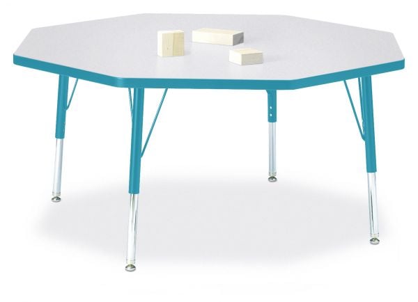 Jonticraft Berries® Octagon Activity Table - 48" X 48", T-height - Gray/Teal/Teal