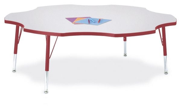 Jonticraft Berries® Six Leaf Activity Table - 60", T-height - Gray/Red/Red